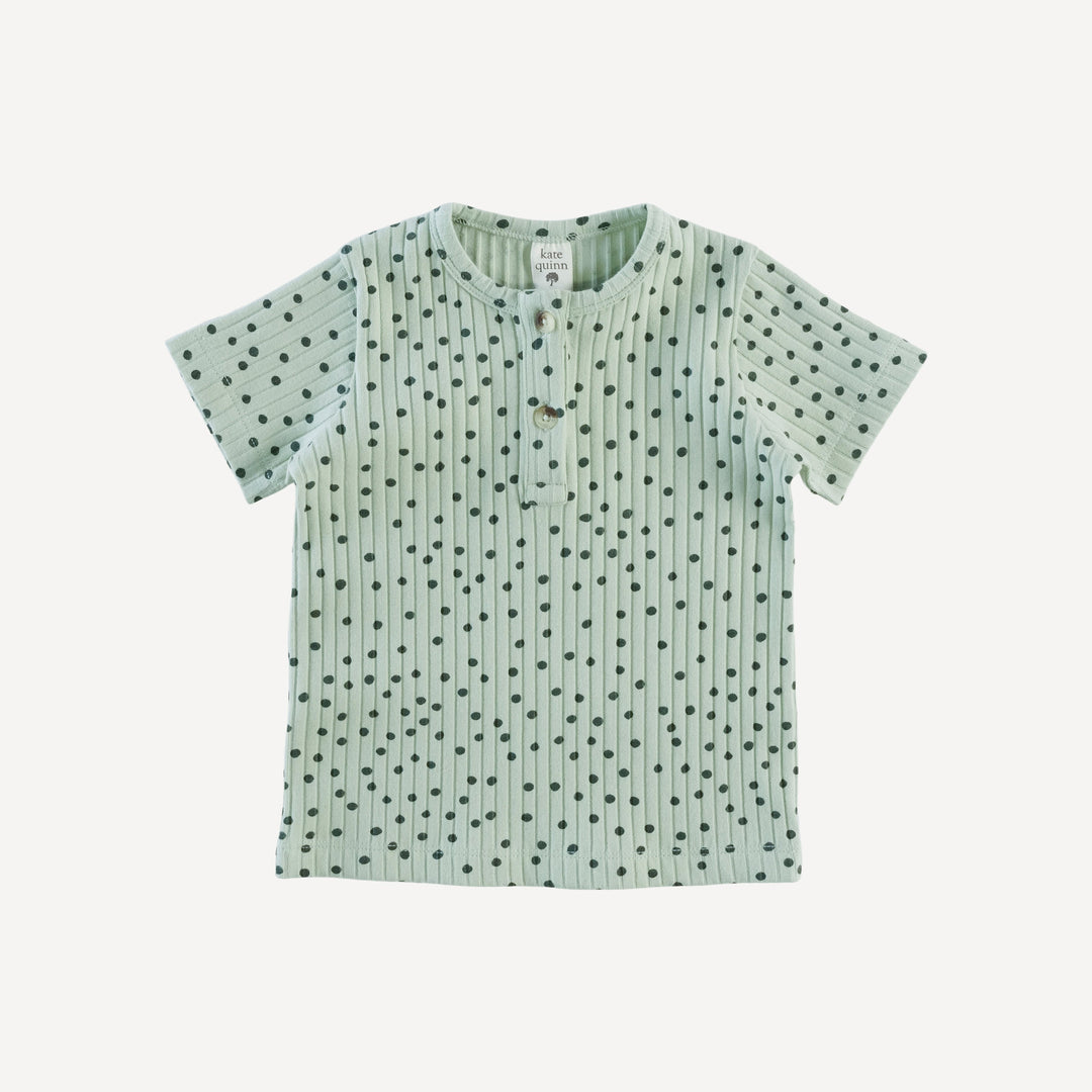 short sleeve basic henley tee | thyme dot | organic cotton wide rib