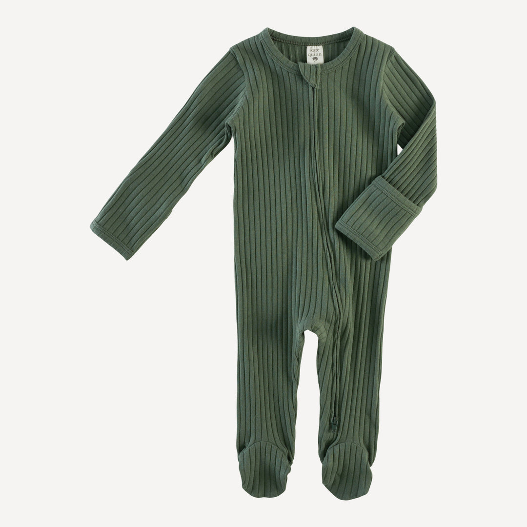 long sleeve two way zipper footie | thyme | organic cotton wide rib