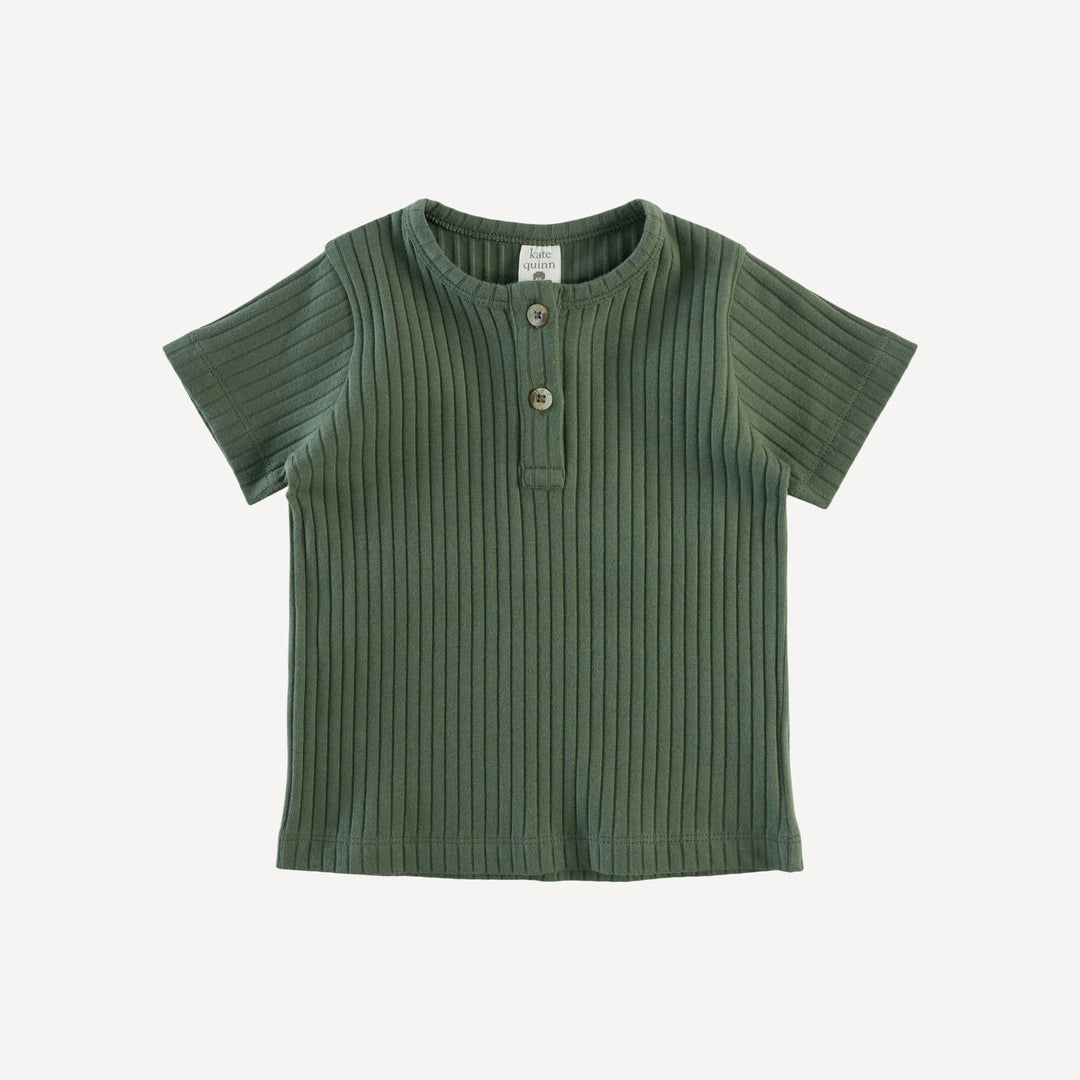 short sleeve basic henley tee | thyme | organic cotton wide rib
