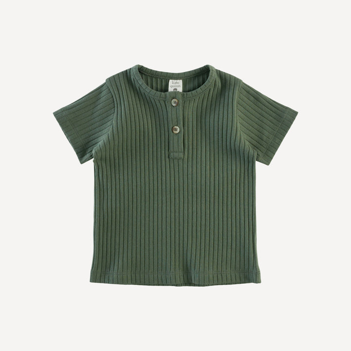 short sleeve basic henley tee | thyme | organic cotton wide rib