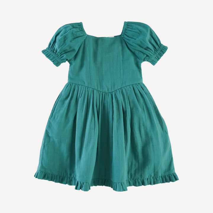 puff sleeve v-waist princess dress | tide | organic cotton gauze