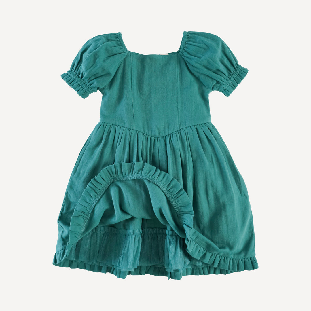 puff sleeve v-waist princess dress | tide | organic cotton gauze