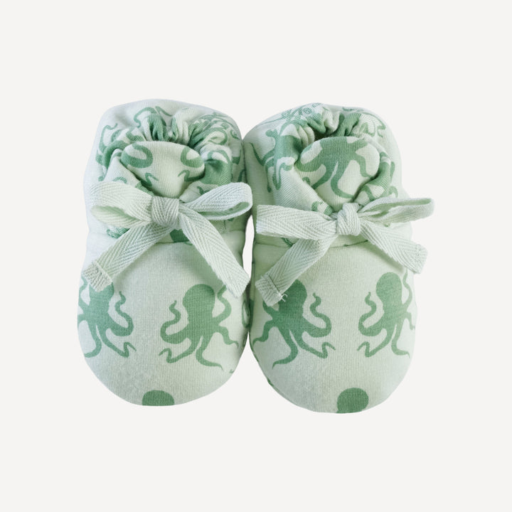 tie booties | green octopus | bamboo