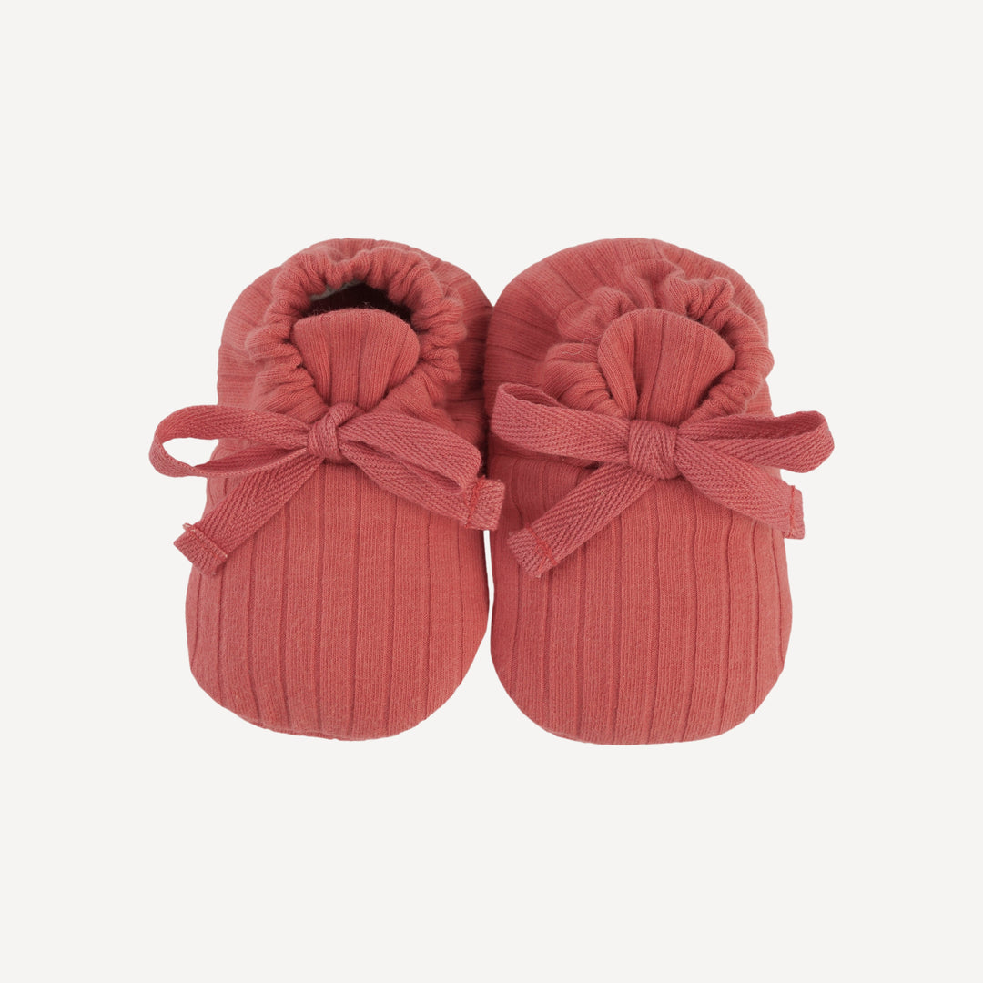 tie booties | earthen red | organic cotton wide rib