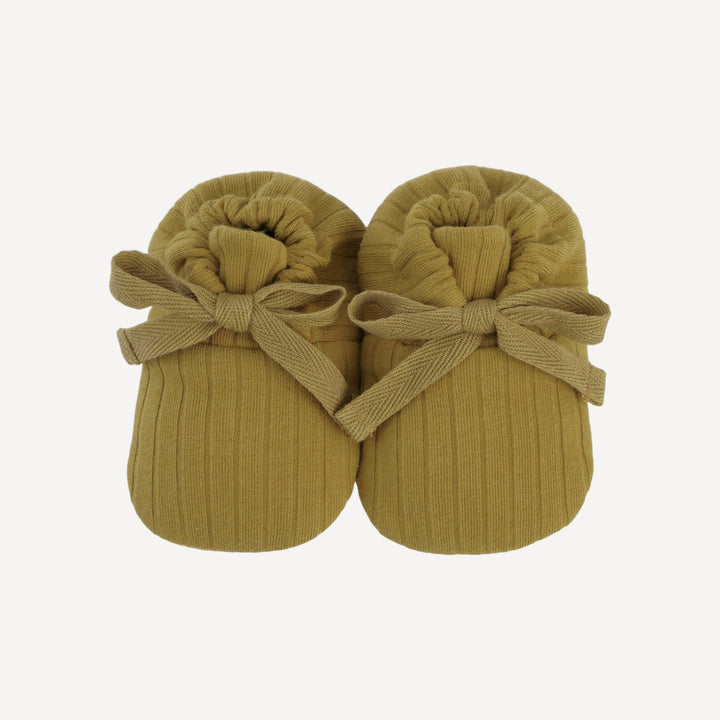 tie booties | deep flaxen | organic cotton wide rib