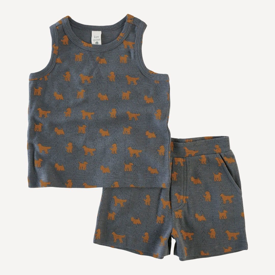 topstitch tank and relaxed short set | tiny apricot dogs | organic cotton pointelle