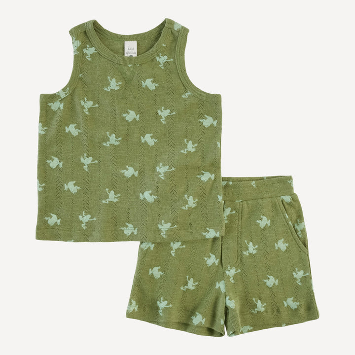 topstitch tank and relaxed short set | tiny frogs | organic cotton pointelle