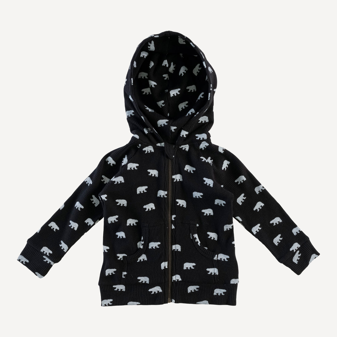 long sleeve zip front pocket hoodie | tiny polar bear | organic cotton thermal