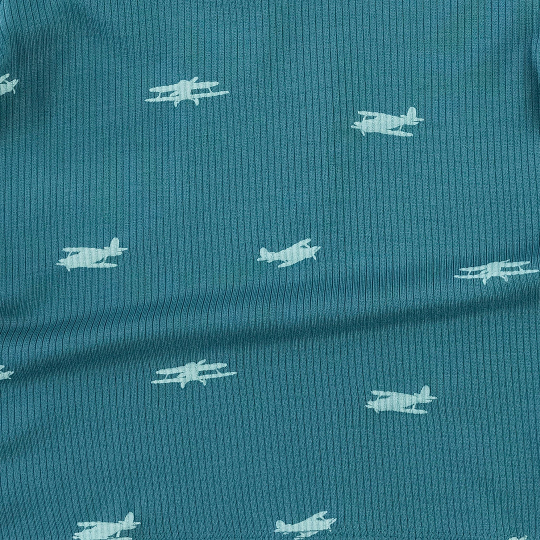 short sleeve essential boxy tee | tiny planes | modal skinny rib