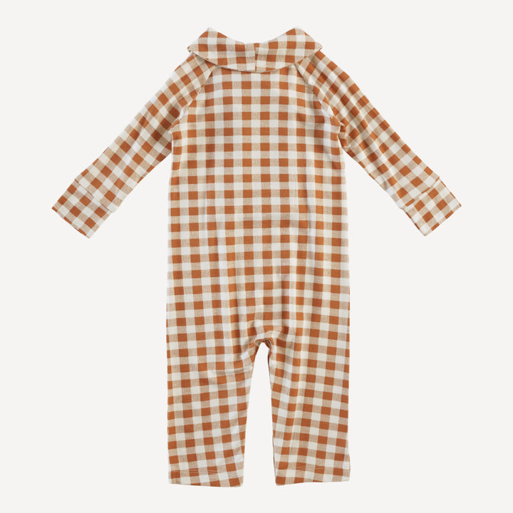 long sleeve double breasted shawl collar jumpsuit | toffee gingham | bamboo