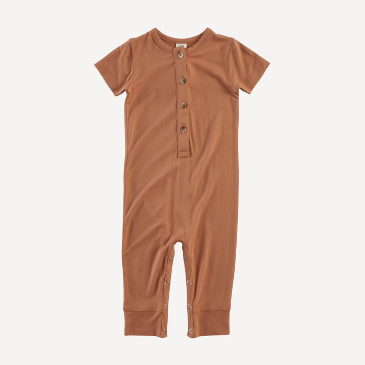 short sleeve sport union suit | toffee | bamboo