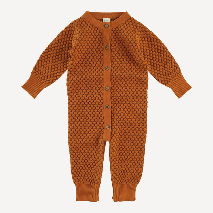 long sleeve button down sweater jumpsuit | tortoise | organic cotton honeycomb knit