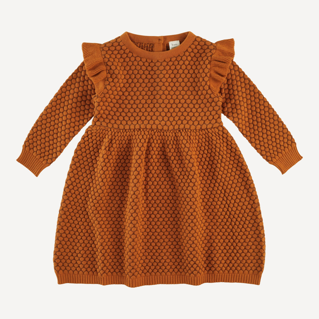 long sleeve ruffle sweater dress | tortoise | organic cotton honeycomb knit