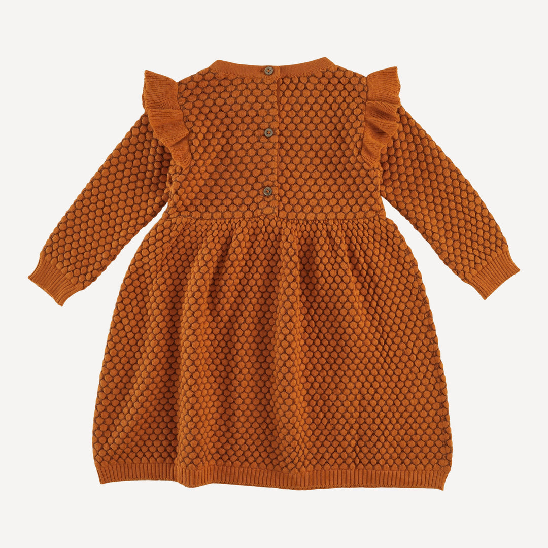 long sleeve ruffle sweater dress | tortoise | organic cotton honeycomb knit