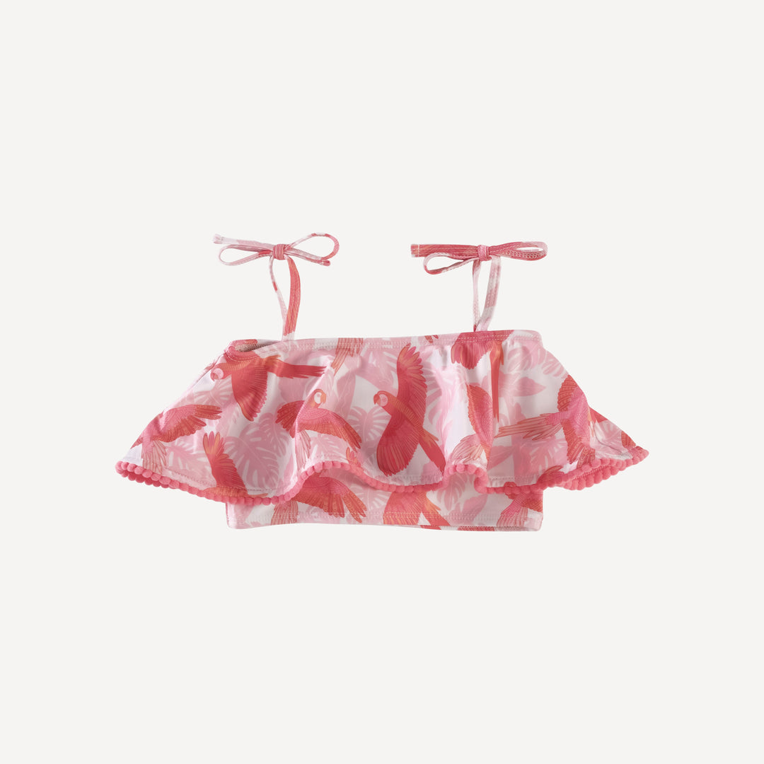 ruffle pom pom bikini swim set | tropical parrots | swim