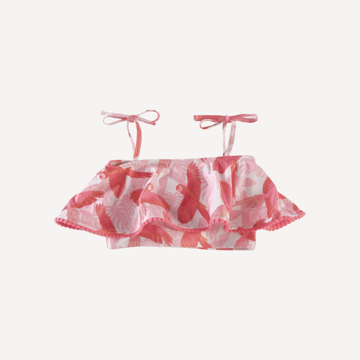 ruffle pom pom bikini swim set | tropical parrots | swim