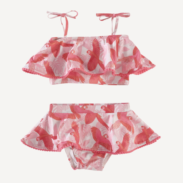 ruffle pom pom bikini swim set | tropical parrots | swim