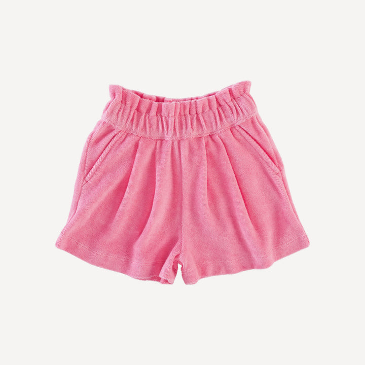 pleated gathered waist short | tropical pink | organic cotton terry