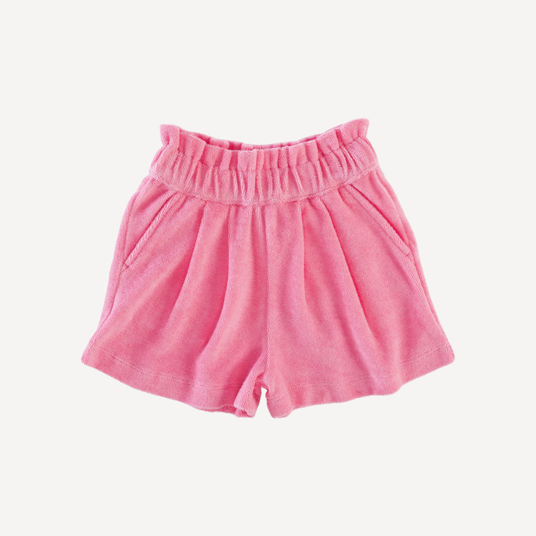 pleated gathered waist short | tropical pink | organic cotton terry