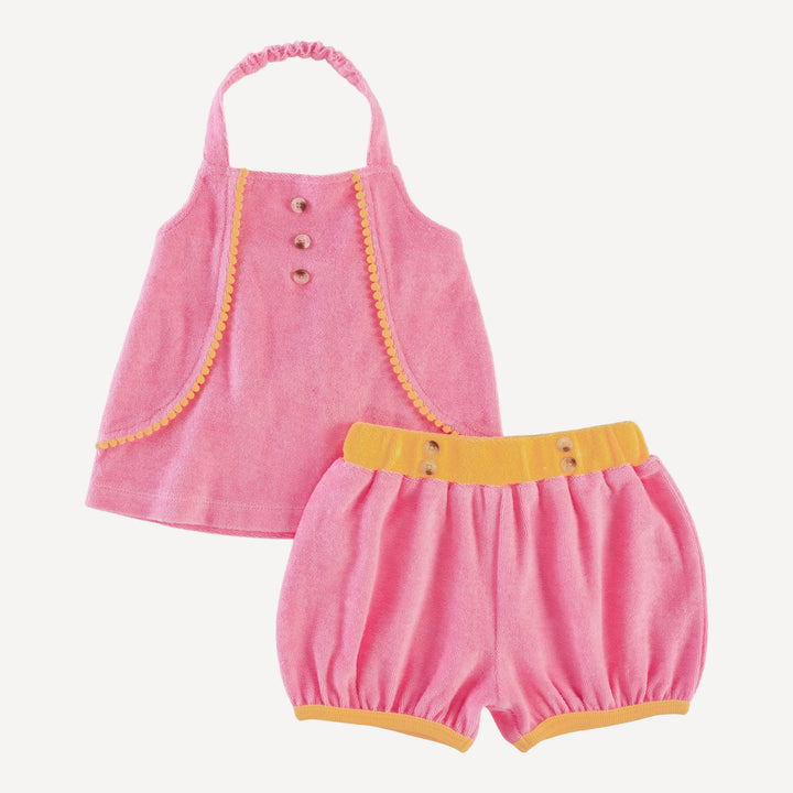 trim halter top + short set | tropical pink | organic cotton terry