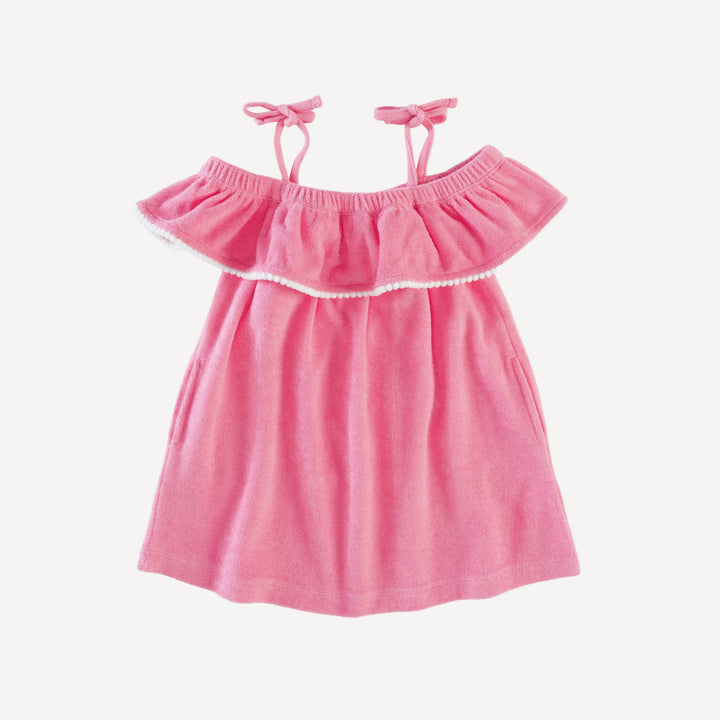 off shoulder ruffle tunic | tropical pink | organic cotton terry