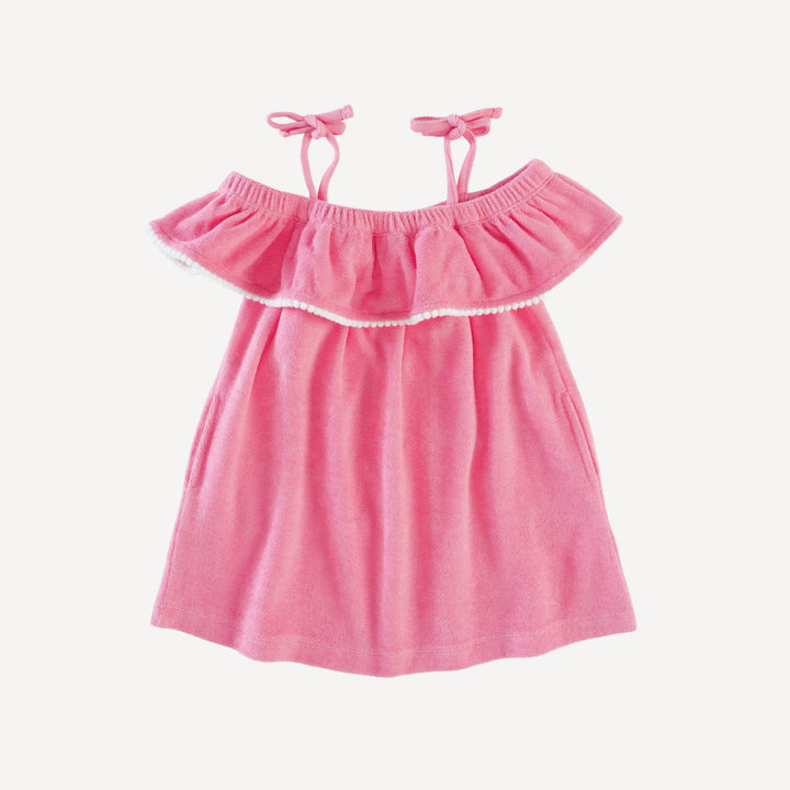 off shoulder ruffle tunic | tropical pink | organic cotton terry