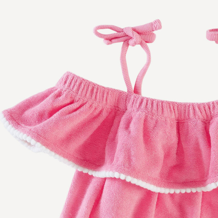 off shoulder ruffle tunic | tropical pink | organic cotton terry
