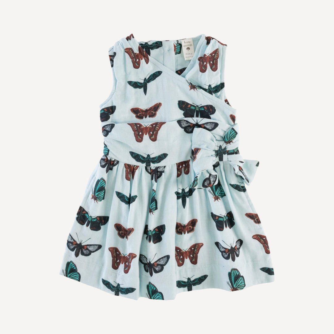 party bow dress | turquoise moths | organic cotton gauze