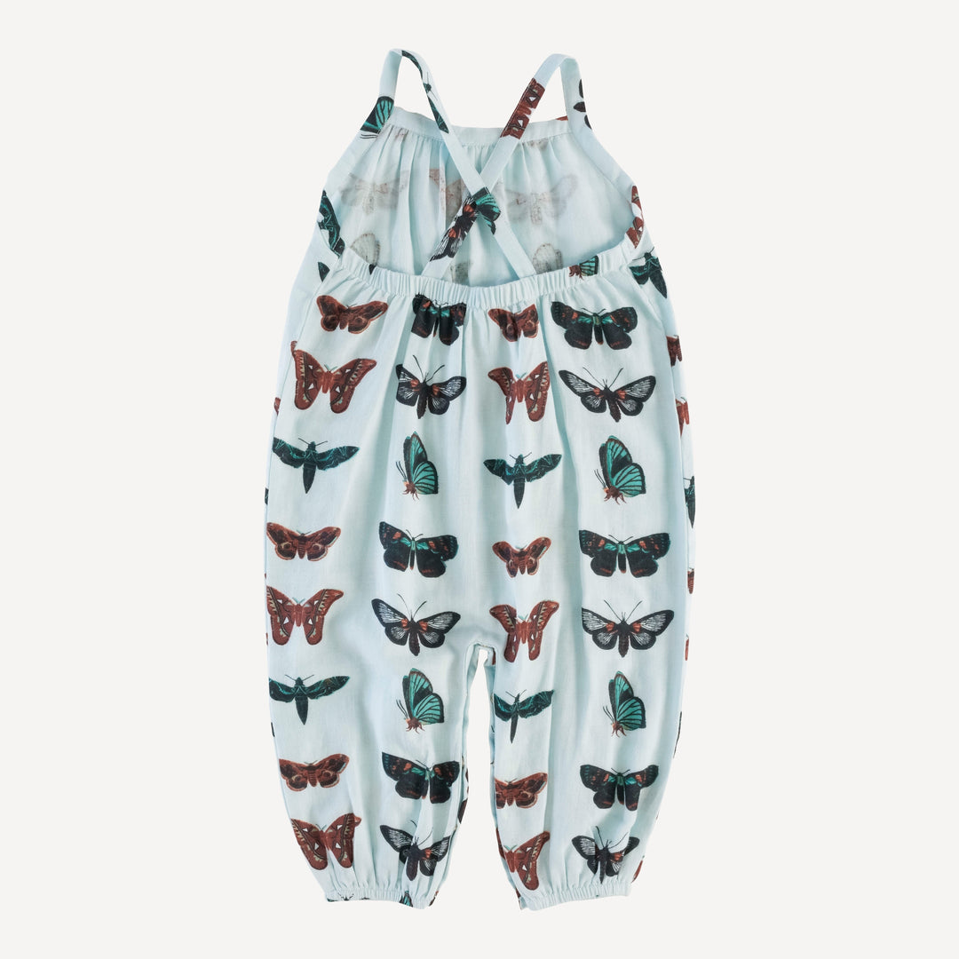 cross back spaghetti strap bubble jumpsuit | turquoise moths | organic cotton gauze