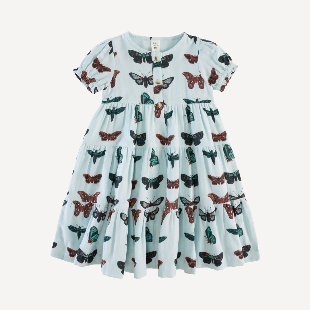 short puff sleeve prairie dress | turquoise moths | organic cotton gauze