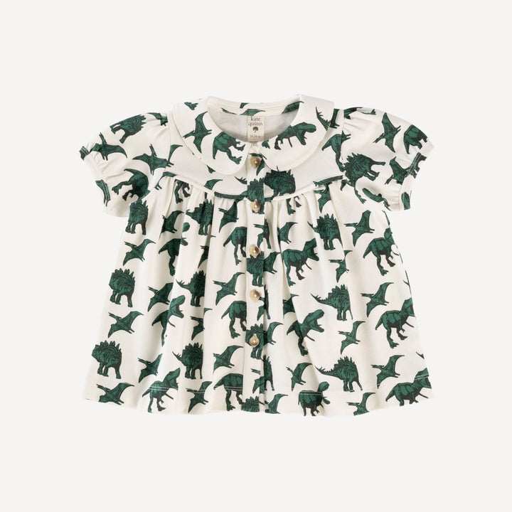 short sleeve cowgirl top | turquoise dinosaur | organic cotton interlock