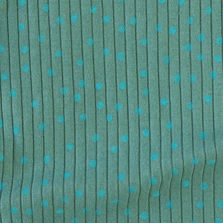 long sleeve ruffle tiered top | turquoise dot | organic cotton wide rib