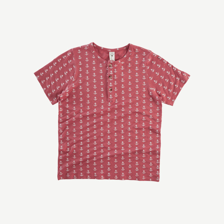 tween short sleeve henley tee | red anchor | bamboo
