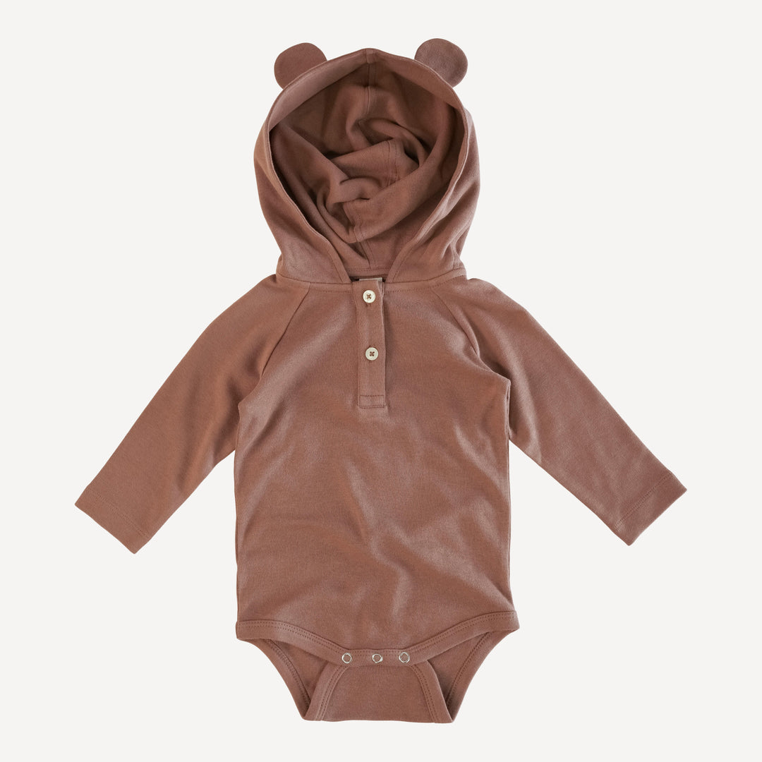 long sleeve henley bear bodysuit | twig | organic cotton interlock