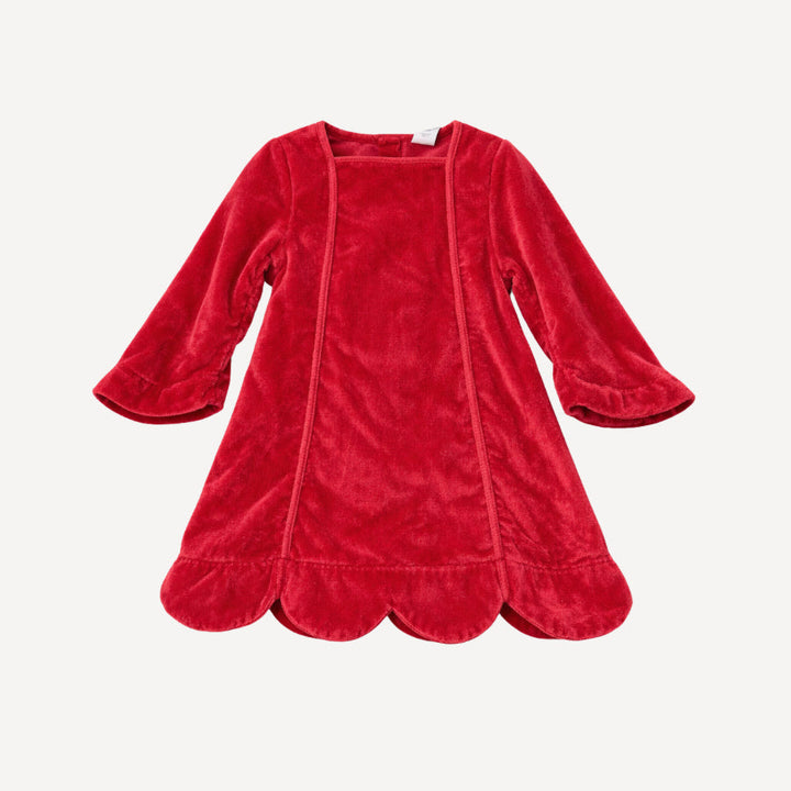 bell sleeve scallop dress | rococco red | organic cotton velour