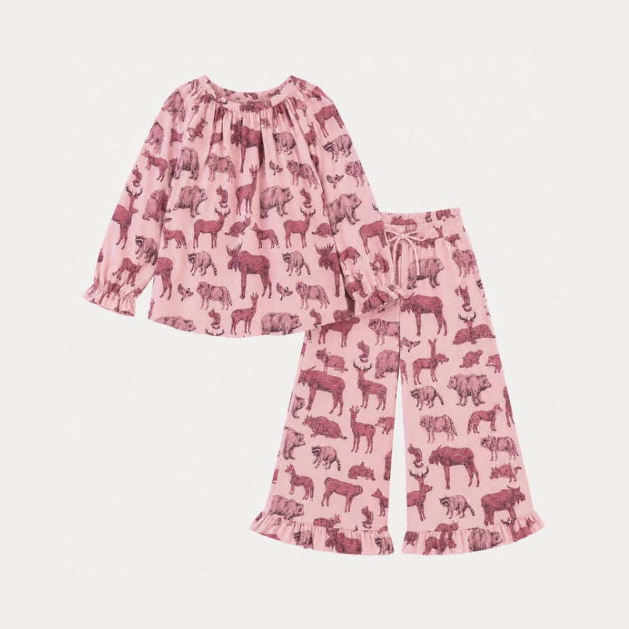 PREORDER long sleeve lively set | pink forest animals | organic cotton interlock