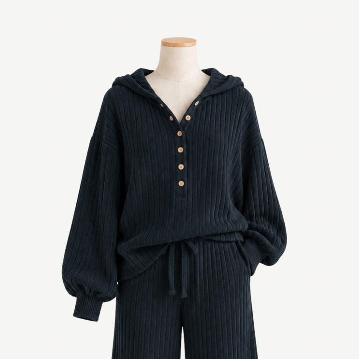 PREORDER womens danielle hoodie | black | organic cotton wide rib