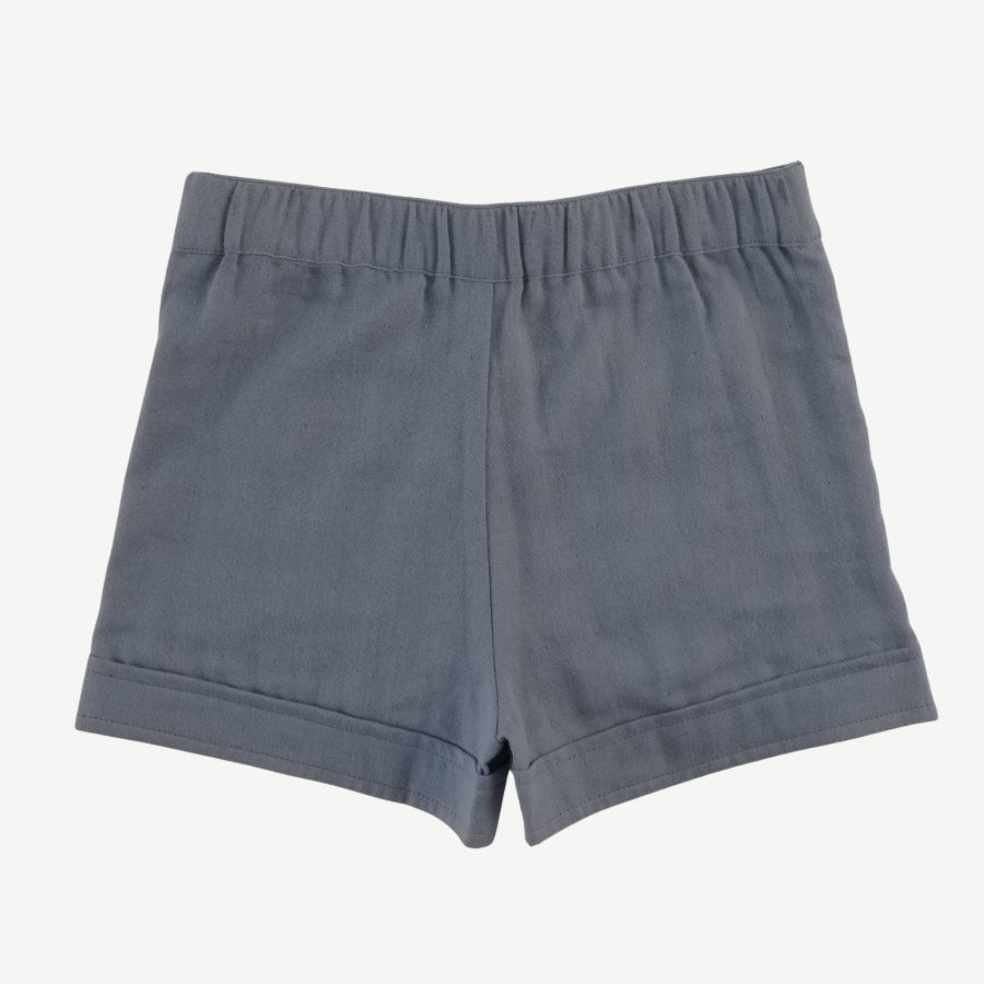 sun embroidered patch pocket short | citadel | organic cotton gauze