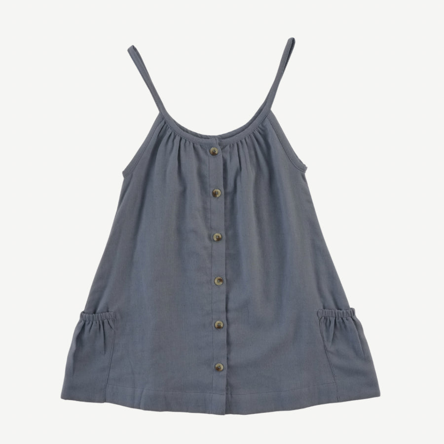 sleeveless button pocket dress | citadel | organic cotton gauze