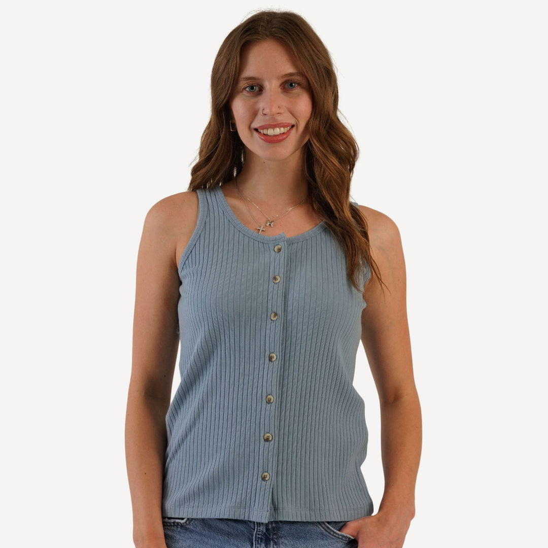 womens button tank | citadel | organic cotton wide rib