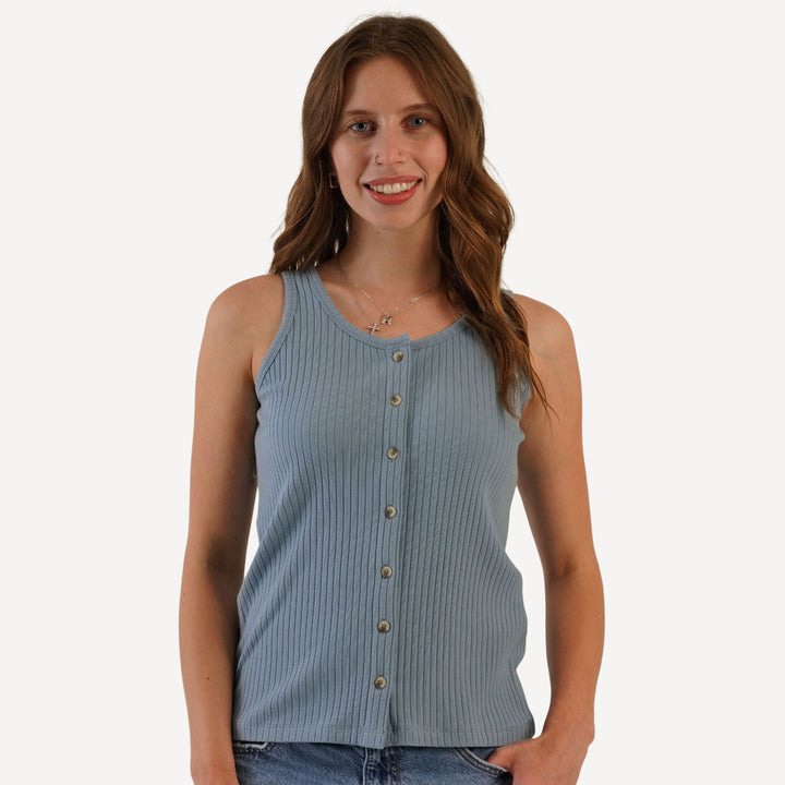 womens button tank | citadel | organic cotton wide rib