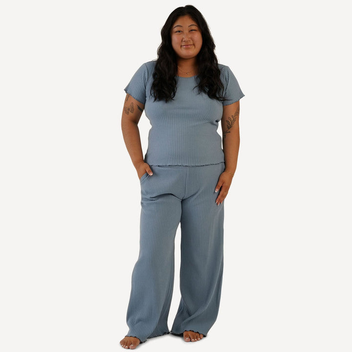 womens short sleeve jade set | citadel | organic cotton wide rib