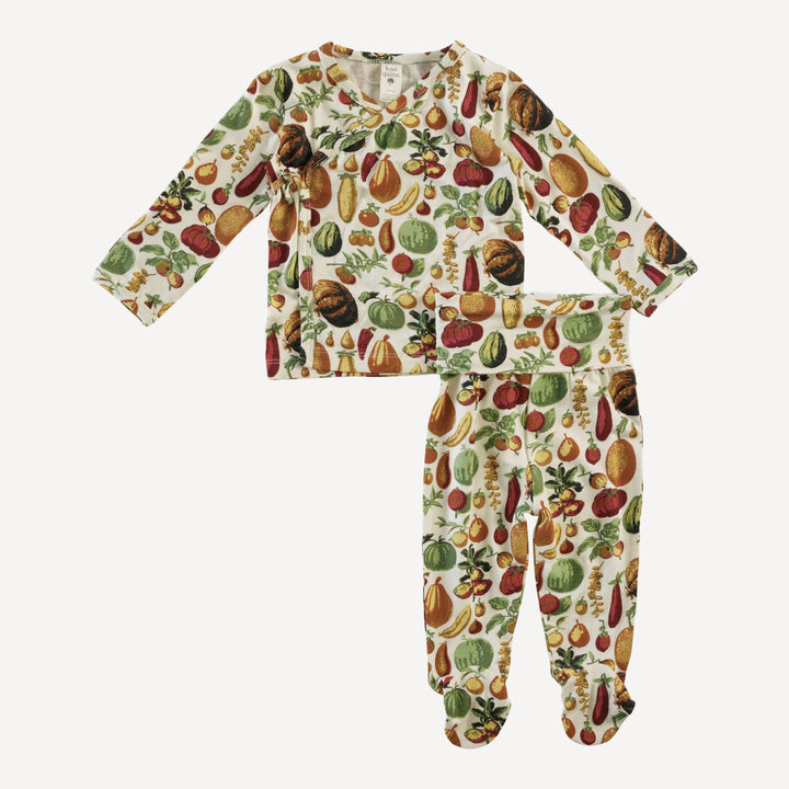 long sleeve wrap top and rolled footed pant set | veggie garden | bamboo