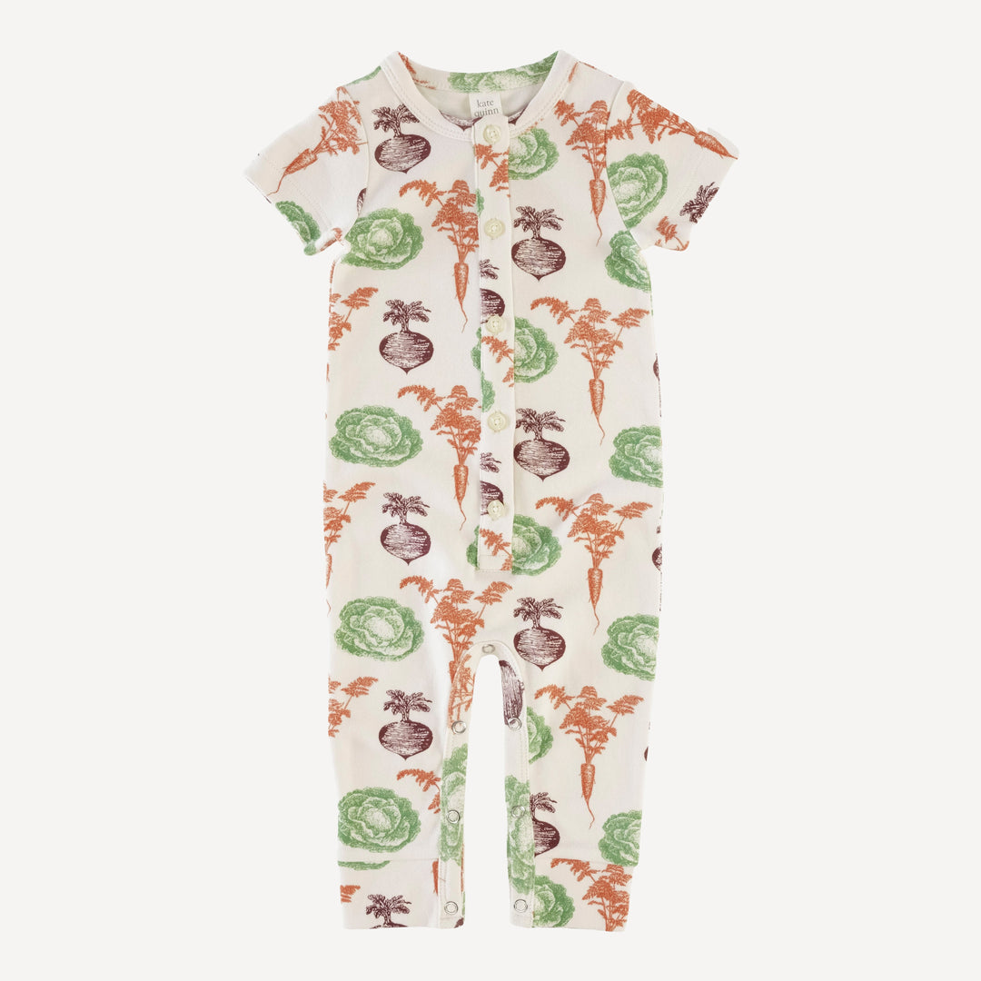 short sleeve button sport jumpsuit | veggies | organic cotton interlock