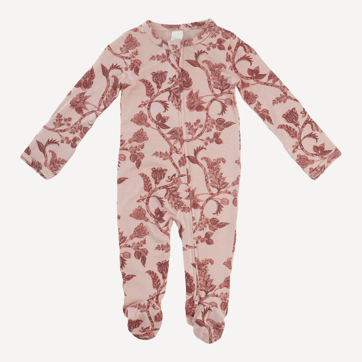 long sleeve two way zipper footie | villa floral batik | modal