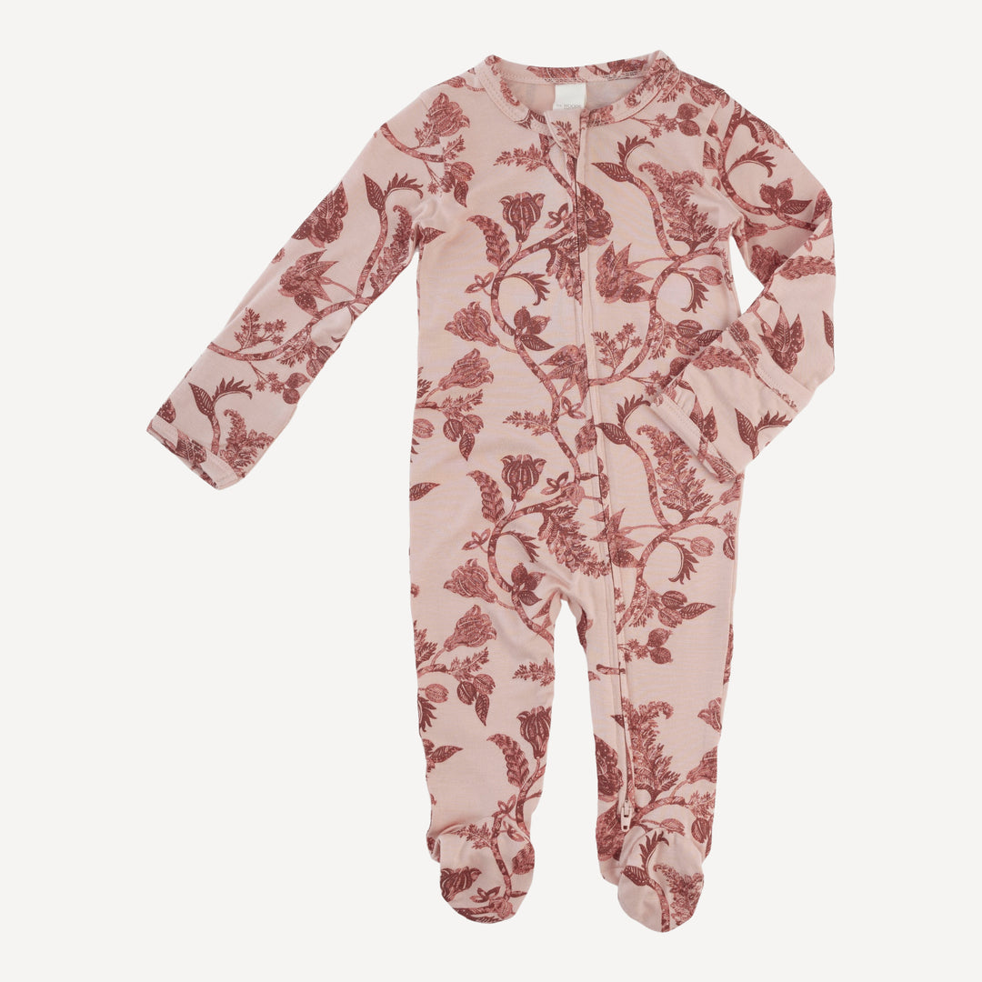 long sleeve two way zipper footie | villa floral batik | modal