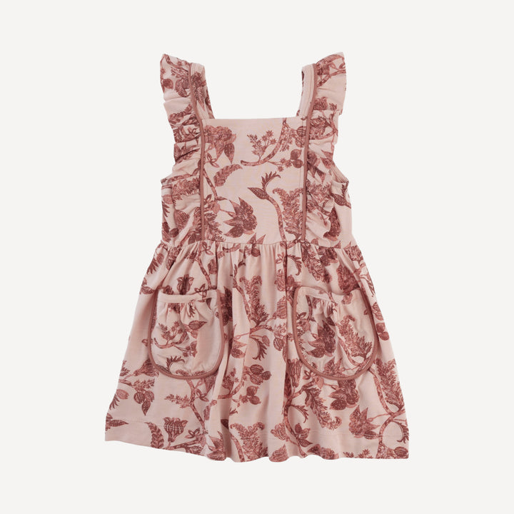 piped flutter pinafore pocket dress | villa floral batik | modal