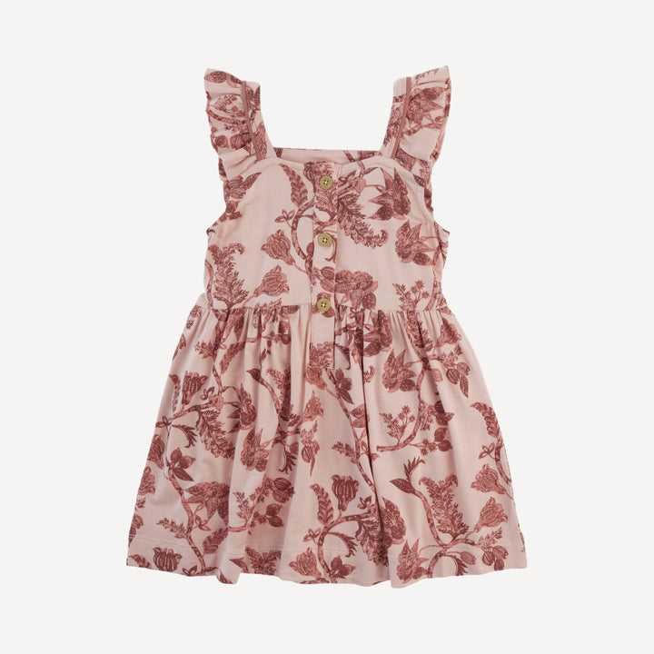 piped flutter pinafore pocket dress | villa floral batik | modal