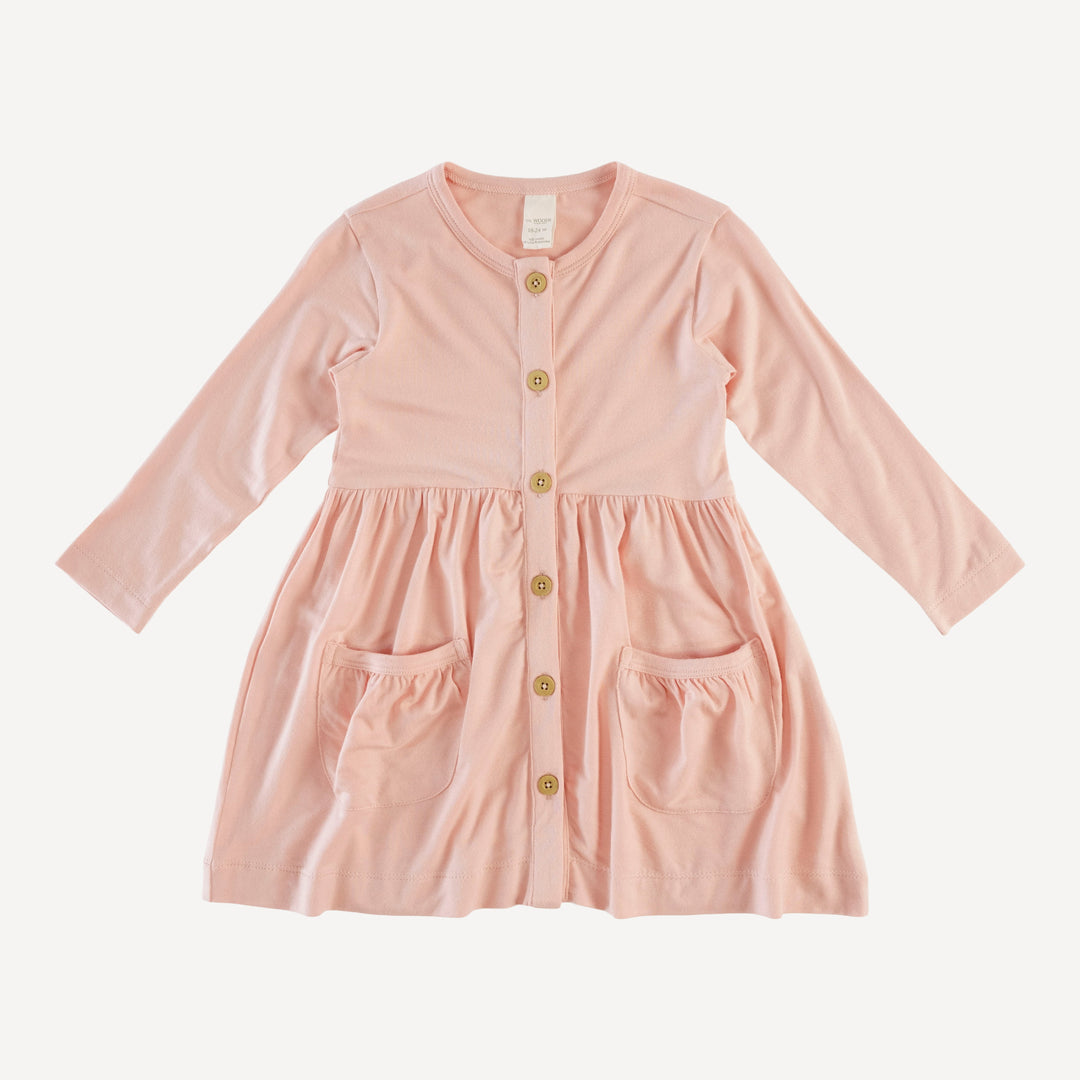 long sleeve button front pocket dress | villa pink | modal