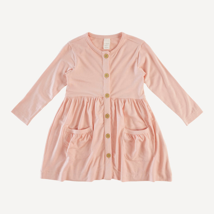 long sleeve button front pocket dress | villa pink | modal